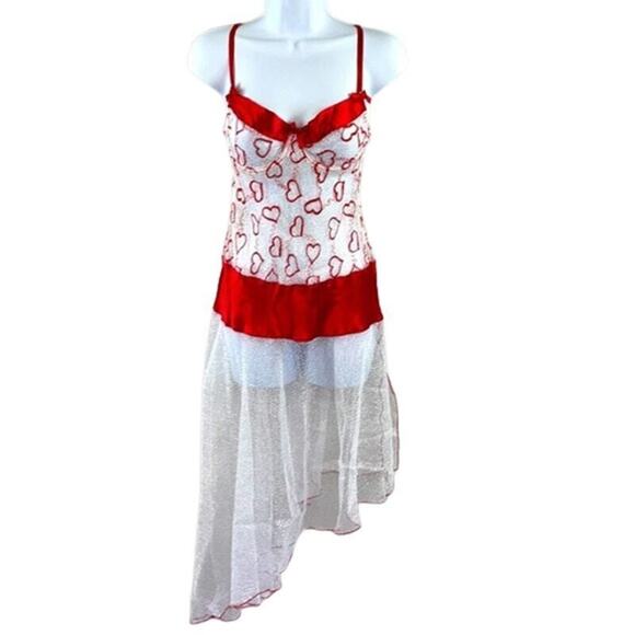 Elegant Moments Red White Heart Lace Lingerie Gown Nightie White Small - Picture 3 of 4